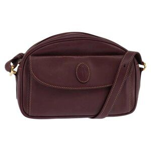 CARTIER Must Line Shoulder Bag Leather Bordeaux Gold Auth 146729